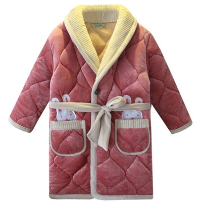 儿童睡袍冬季女童男童法兰绒x夹棉可爱睡衣加厚宝宝大童浴袍亲子