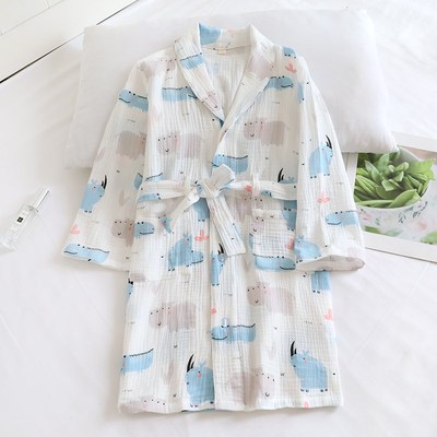 2025新款儿童春秋p夏季薄款纱布睡袍男童浴袍可爱小狗家居袍