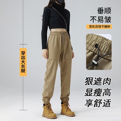 户外加绒冲锋裤女款2024新款登山工装H裤防水防风秋冬季加绒裤子