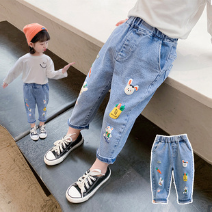 小童婴儿洋派裤 女童牛仔裤 幼儿K长裤 外穿儿童老爹裤 子薄 软春秋款
