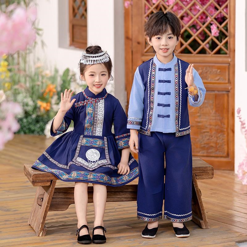 广西三月三儿童少数民族服装男女童壮族J瑶族舞蹈服幼儿园表演服