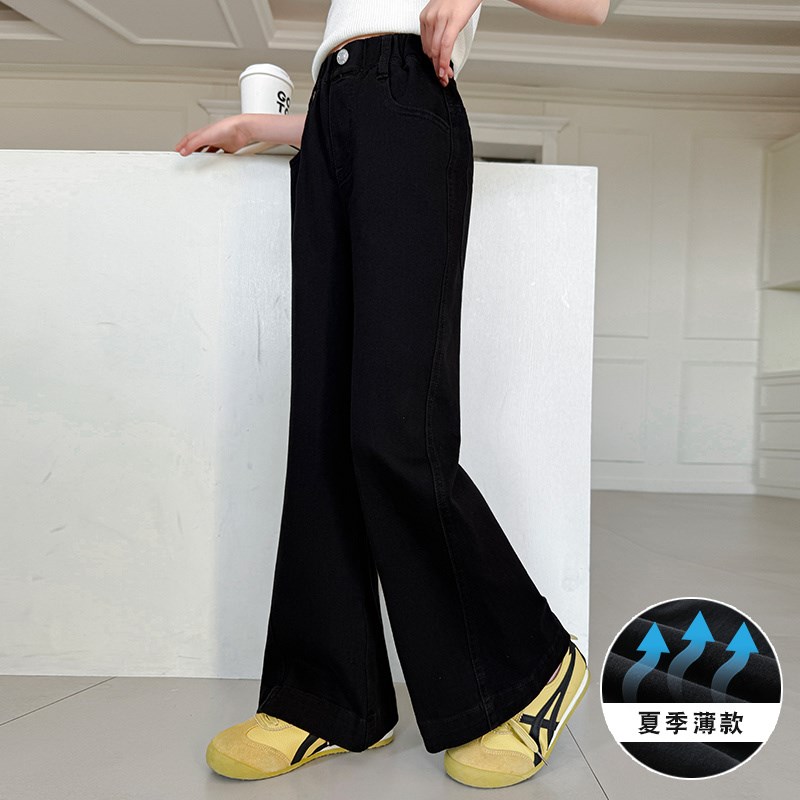 女童裤子夏季2025新款洋气微喇C裤女大童黑色薄款牛仔裤儿童喇叭