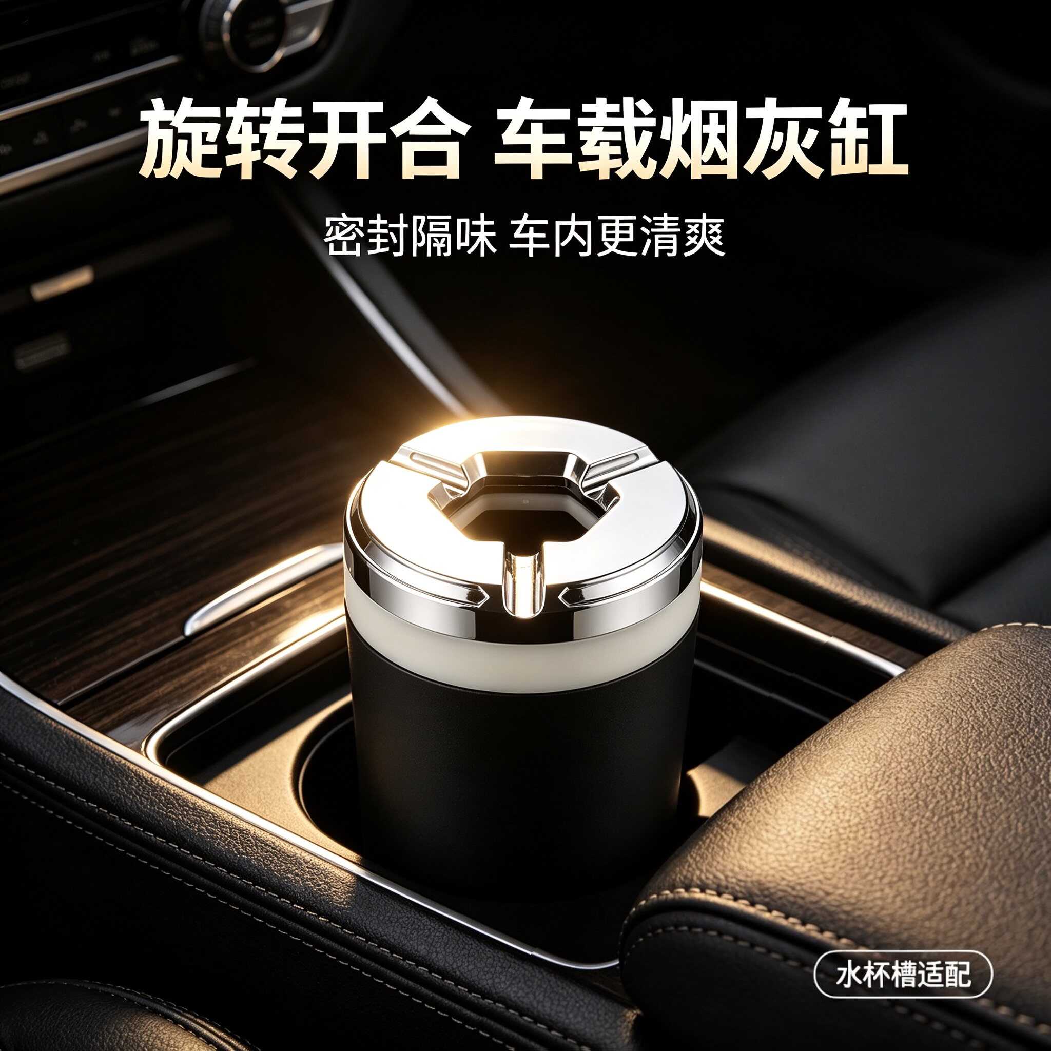 车载烟灰缸密封旋转汽车防灰飞金属创意高端车内车用烟灰防掉神器
