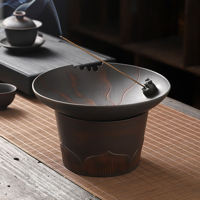 紫陶茶室多功能茶渣缸香插烟灰缸过滤茶渣桶带盖茶洗茶盅水孟