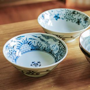 日本进口美浓烧陶瓷餐具汤碗高级感大碗日式 轻奢复古花卉面碗家用