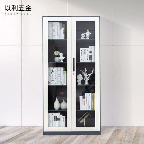 通体对开玻璃门文件柜 加厚钢制资料柜套色 办公室铁皮档案柜拆装