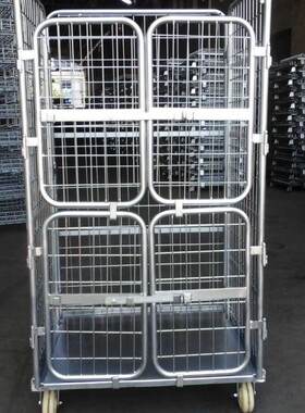 供应 可折叠双开门物流笼车带轮推车配层板配盖物流台车 铁架推框