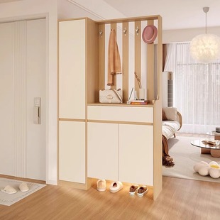 原木风玄关柜鞋柜一体隔断柜衣帽架门厅柜正对门客厅屏风隔断定制