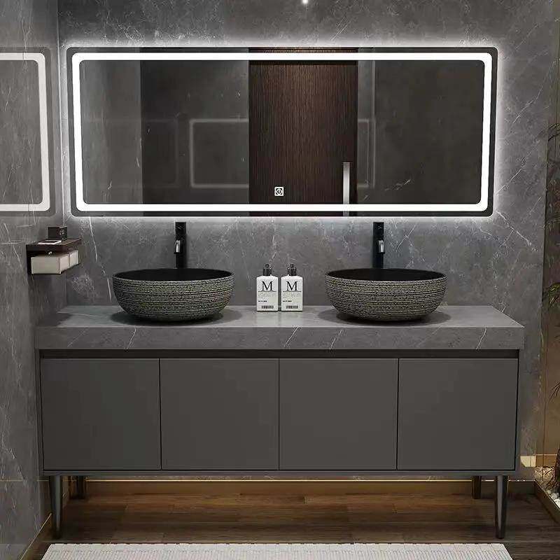 落地洗手台盆民宿酒店岩板浴室柜组合落地式智能艺术盆公共卫生间