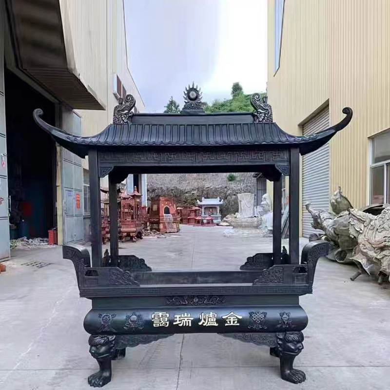 寺庙铸铁烧香炉长方形四龙柱室外仿古纯铜八龙柱插香炉户外香炉鼎