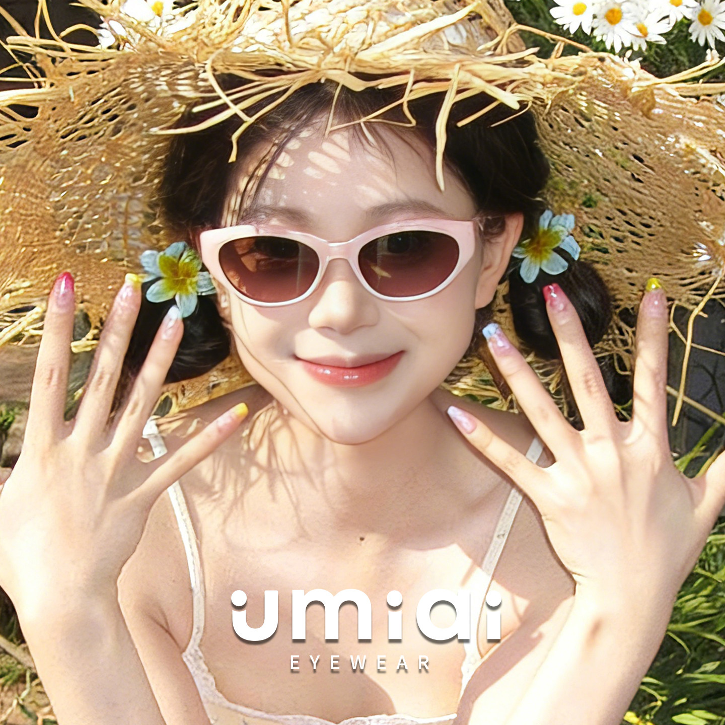 OUMIAI海边墨镜女猫眼粉色太阳镜UV400夏日防晒防紫外线2026新款