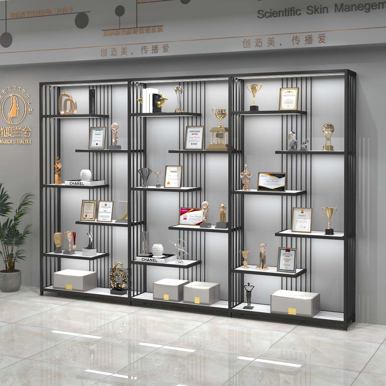 带灯化妆品美容院产品展示柜奖状陈列架鞋架包包展示架护肤品展柜
