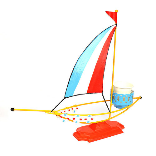 帆船笔筒摆件铁皮手工艺品创意办公室橱窗柜书房桌面装饰马口铁
