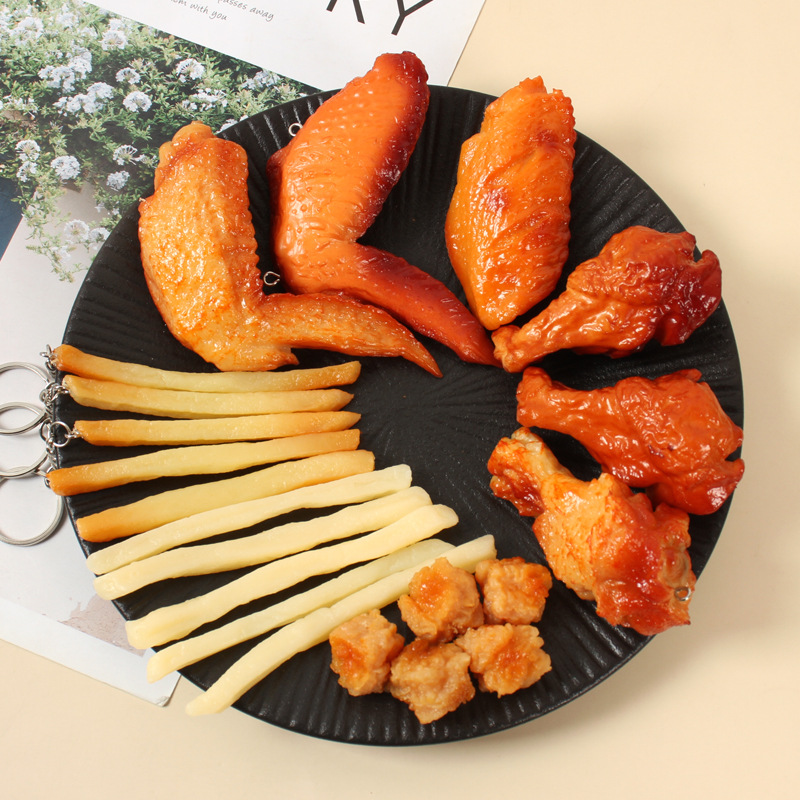 PV仿真食玩奥尔良鸡腿鸡翅钥匙扣挂件趣味仿真烤鸡翅烤鸡腿玩具