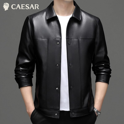 凯撒大帝皮衣男款2025秋季新款保暖中年商务百搭简约翻领外套J