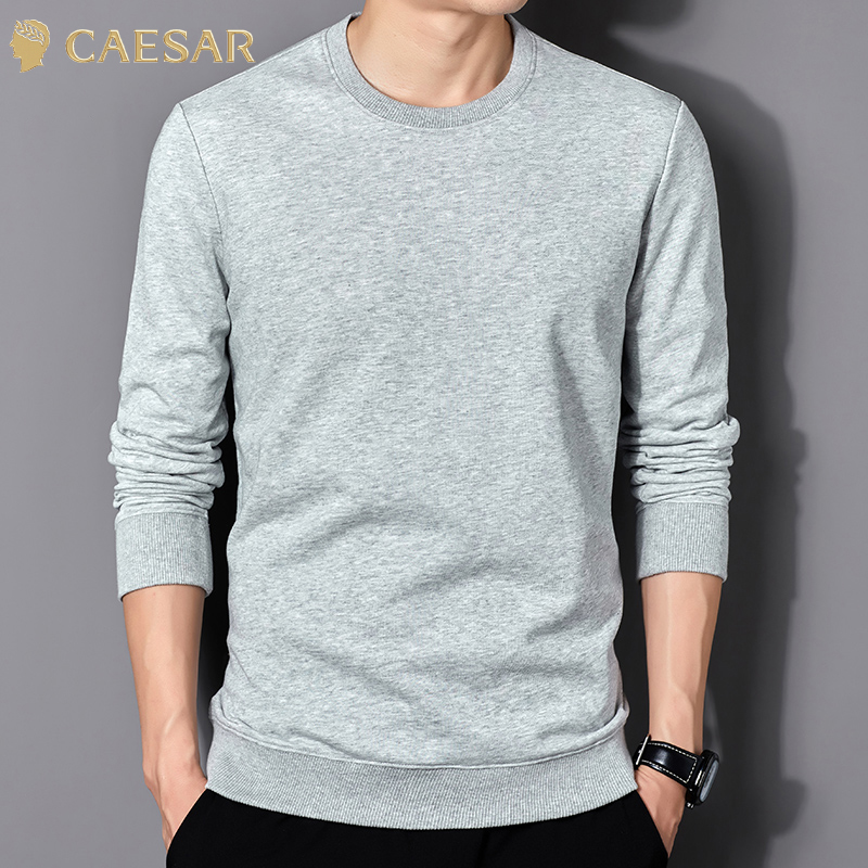 凯撒大帝2025年秋季男士纯色圆领长袖休闲时尚百搭套头宽松卫衣J