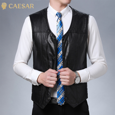 凯撒大帝马甲男加绒加厚2025秋冬季保暖中年休闲内搭坎肩皮衣背心