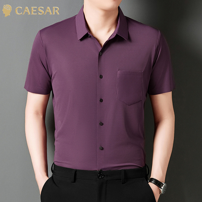 凯撒大帝2025春夏季新款百搭亲肤日常休闲百搭条纹短袖男士衬衫J
