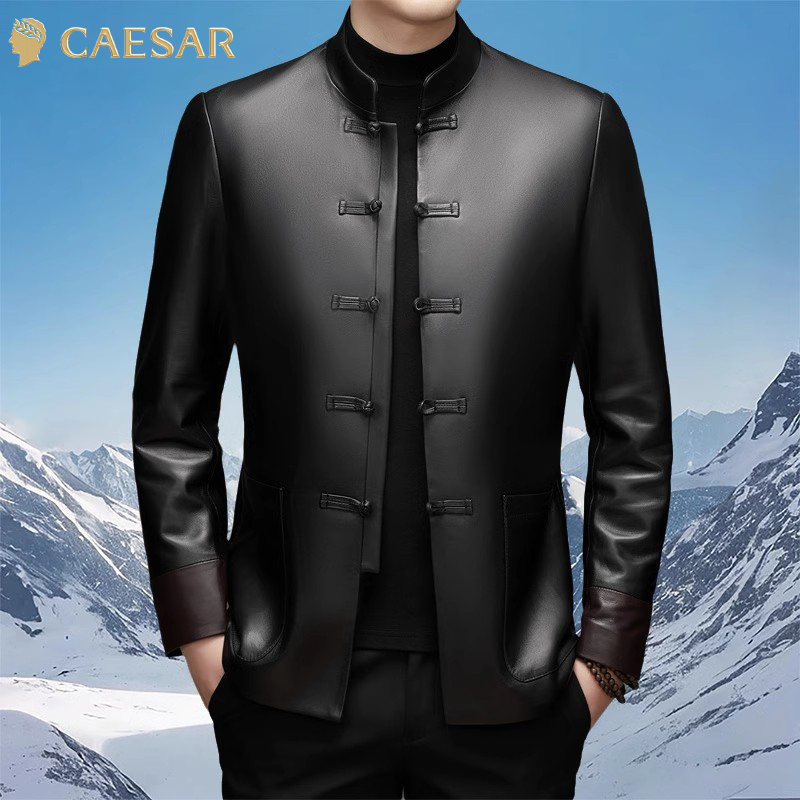 凯撒大帝2025秋季皮衣男唐装新款立领国风中式皮夹克上衣外套J