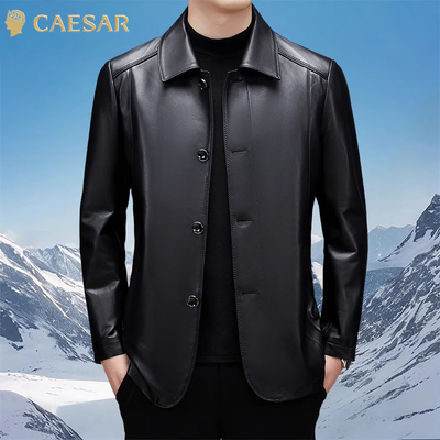 凯撒大帝2025秋季真皮衣内胆可拆爸爸装商务休闲男绵羊绒外套男J