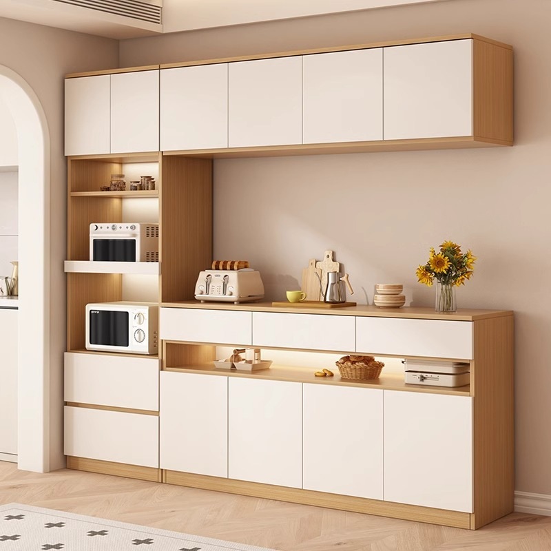 阳漫原木奶油风餐边柜吊柜靠墙一体厨房客厅现代简约置物架酒柜