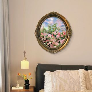 椭圆形装饰画法式卧室床头挂画轻奢高级感美式复古客厅背景墙壁画