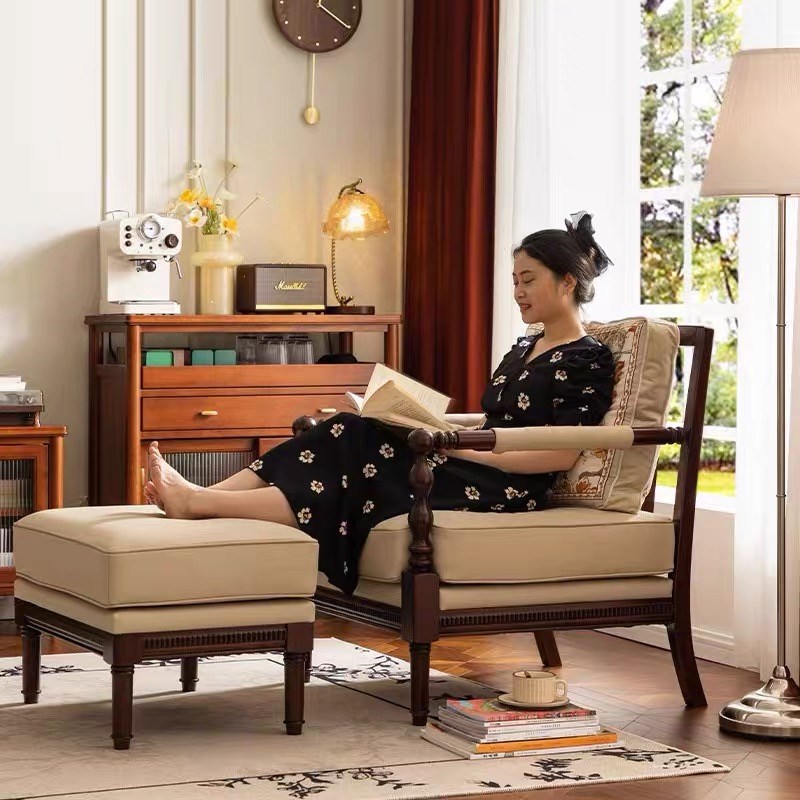 美式中古单人沙发老虎椅客厅阳台休闲椅实木沙发椅单人沙发椅