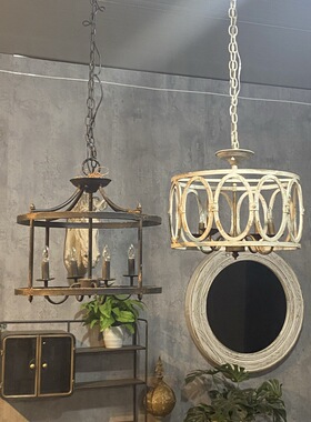 美式乡村复古铁艺吊灯简约创意民宿餐厅灯法式园田客厅吸顶灯装饰