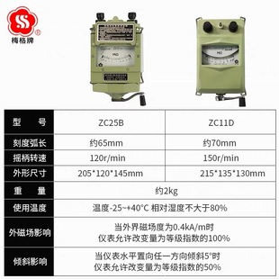 上海六厂梅格兆欧表ZC11D-10 手摇摇表2500V绝缘电阻测试仪500V