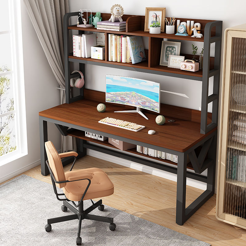 台式电脑桌家用书桌书架一体简约现代学生桌子学习桌初中生办公桌
