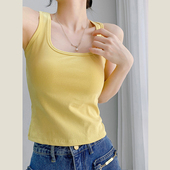 七禾页 彩色打底吊带 修身 自带胸垫免穿文胸夏款 弹力棉工字背心