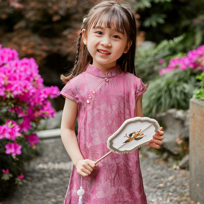女童旗袍夏季g薄款中国风儿童旗袍裙小女孩中式复古纯色唐装汉服