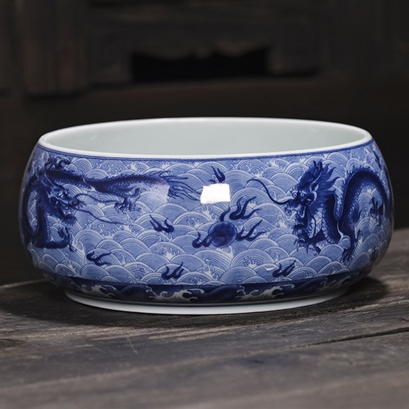 陶瓷烟灰缸大号高端大气上档次 家用客厅中式Q多功能青花瓷果皮缸