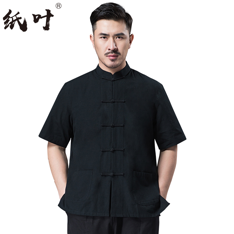中国风男装唐装中老年禅修中式短A袖衬衫汉服青年居士服上衣 夏季