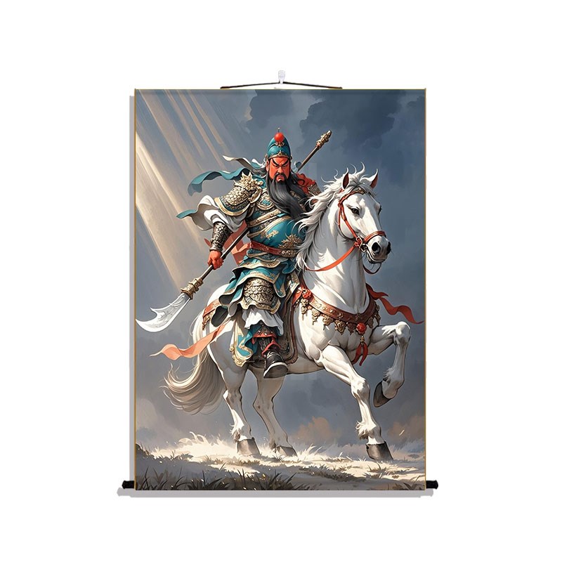 武财神关b羽画像挂画武财神关公骑青龙图卷轴画客厅餐厅装饰画挂