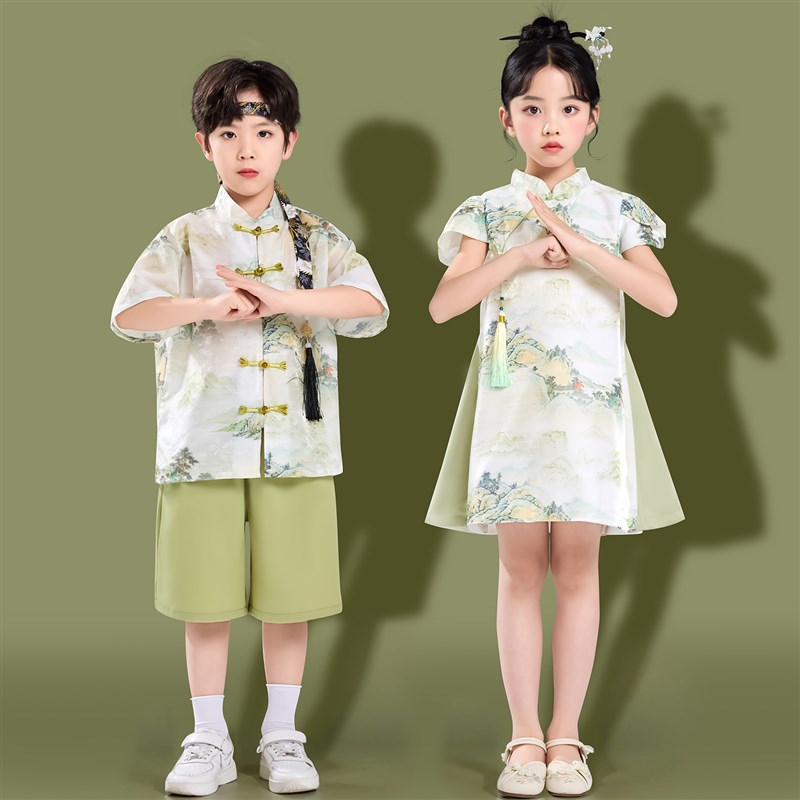 六一儿童演出服新款国风新中式男童唐装女童旗袍裙合W唱表演舞蹈
