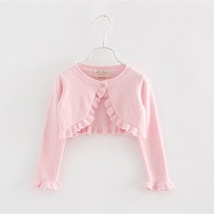 女童薄外套针织开衫蝴蝶结毛衣短款披H肩小宝宝搭配礼服春夏天红