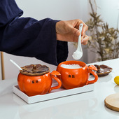 颜值新款 调味陶瓷调料厨房小吃店辣椒油R盐带把送勺标签贴