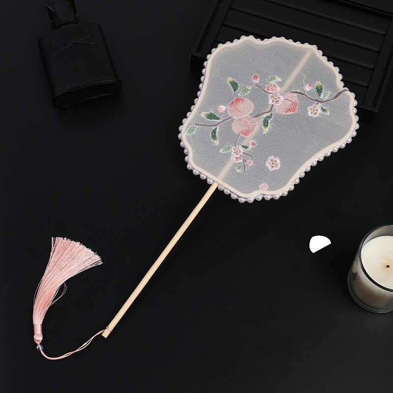 蝴蝶团扇国潮复古风仙桃r刺绣扇子中国风古典跳舞拍摄道具长柄宫