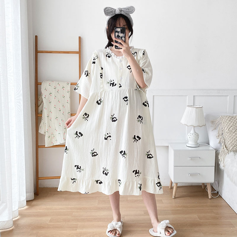 夏季加大码孕妇睡裙待产卡通哺乳睡衣夏装棉纱家居W裙女200斤