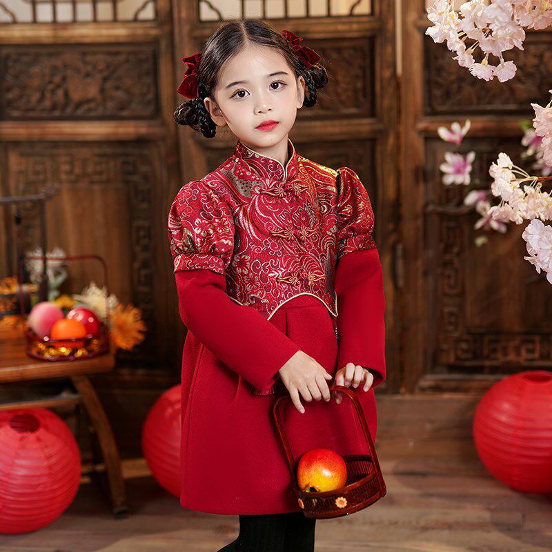 女童旗袍秋冬装汉服儿童装拜年服过年喜F庆衣服唐装冬季2024新款