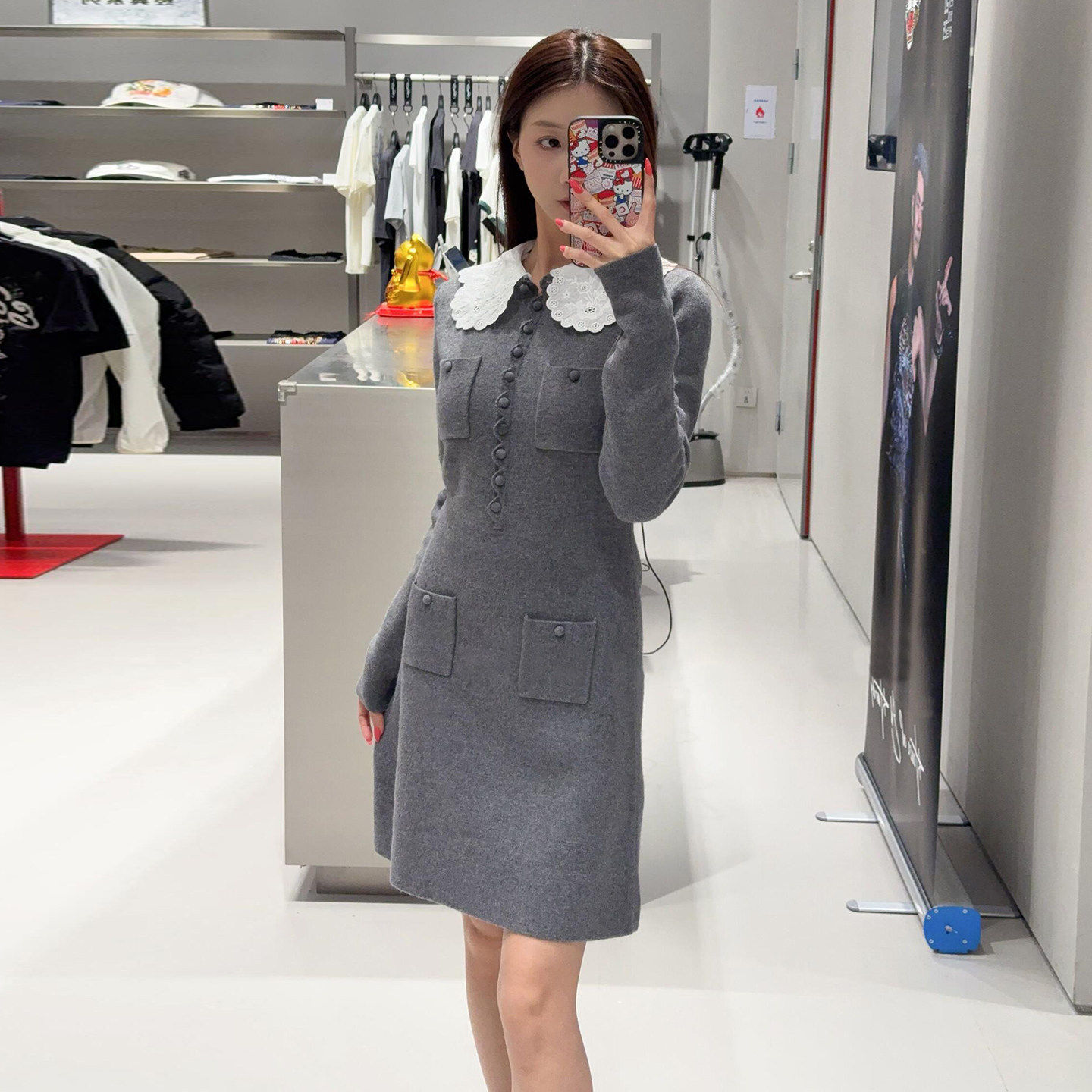 ROUUE STAR显瘦娃娃新款针织修身领秋冬季女2025女装连衣裙蕾丝高
