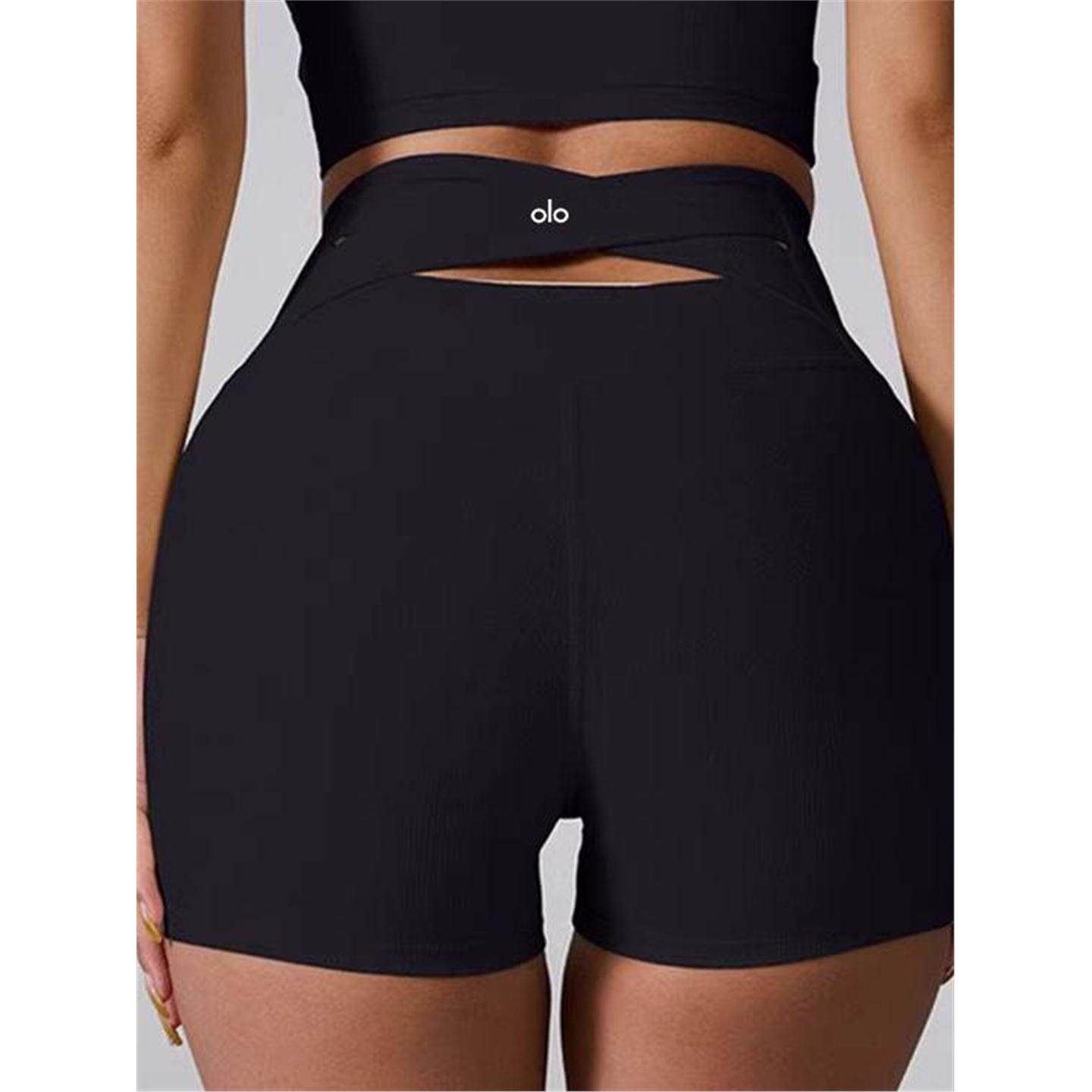 美国NOMALO裤女运动瑜伽高弹交叉后三分臀提收腹美国高腰跑步短裤