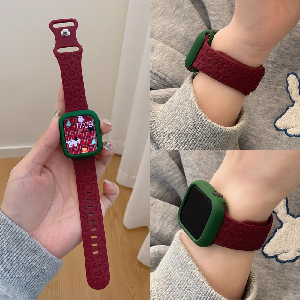 圣诞适用苹果applewatch手表表带S11硅胶10花纹9可爱8女生款高级iwatch2质感秋冬SE3腕带专用替换红色创意564