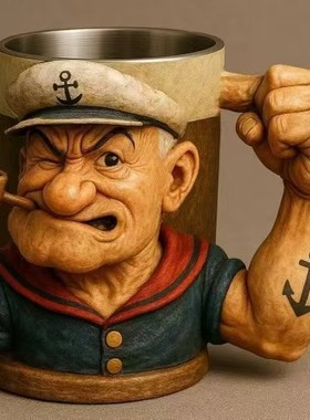 创意新品Popeye Power Mu带内胆 派恩达马克杯 大力水手摆礼