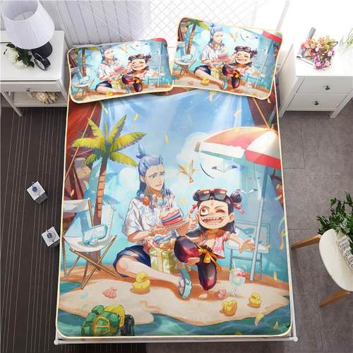 卡通哪咤冰丝席三件套女寝室夏季凉感席面学生宿舍单人席子凉席