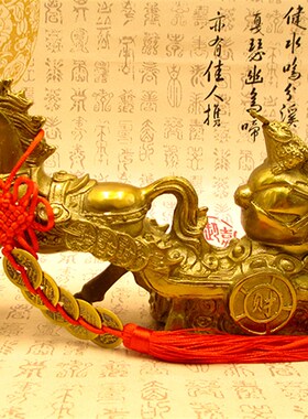 精选纯铜马拉白菜元宝车摆件马上发财家居客厅办公室招财风水装饰