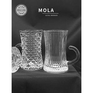 吹溶 花茶杯家用茶水杯 MOLA.Blow.咖啡杯套装 竖条纹玻璃杯欧式