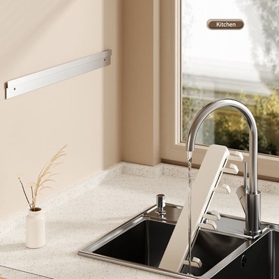 白色厨房挂钩架免打孔铲子勺子挂杆25cm长挂锅铲菜板收纳架太空铝