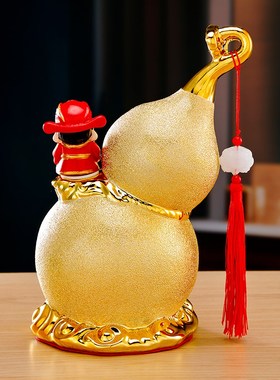 沙金陶瓷葫芦摆件招财家居客厅酒柜电视柜装饰品乔迁新房新年摆设